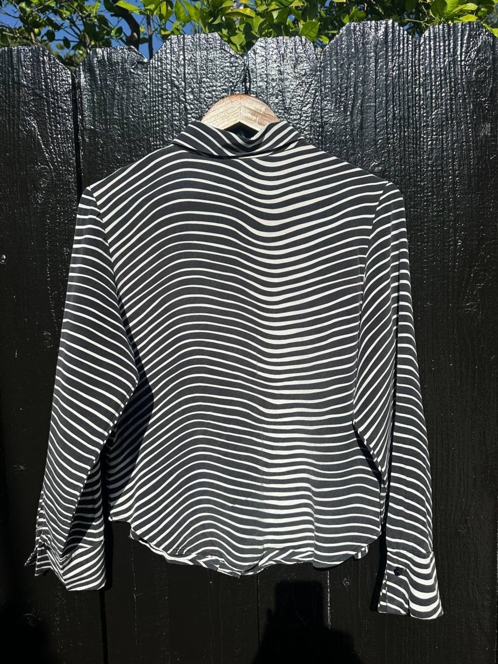 Black & White 100% silk Wavy Stripe Button-Up Shirt - Picture 2 of 3